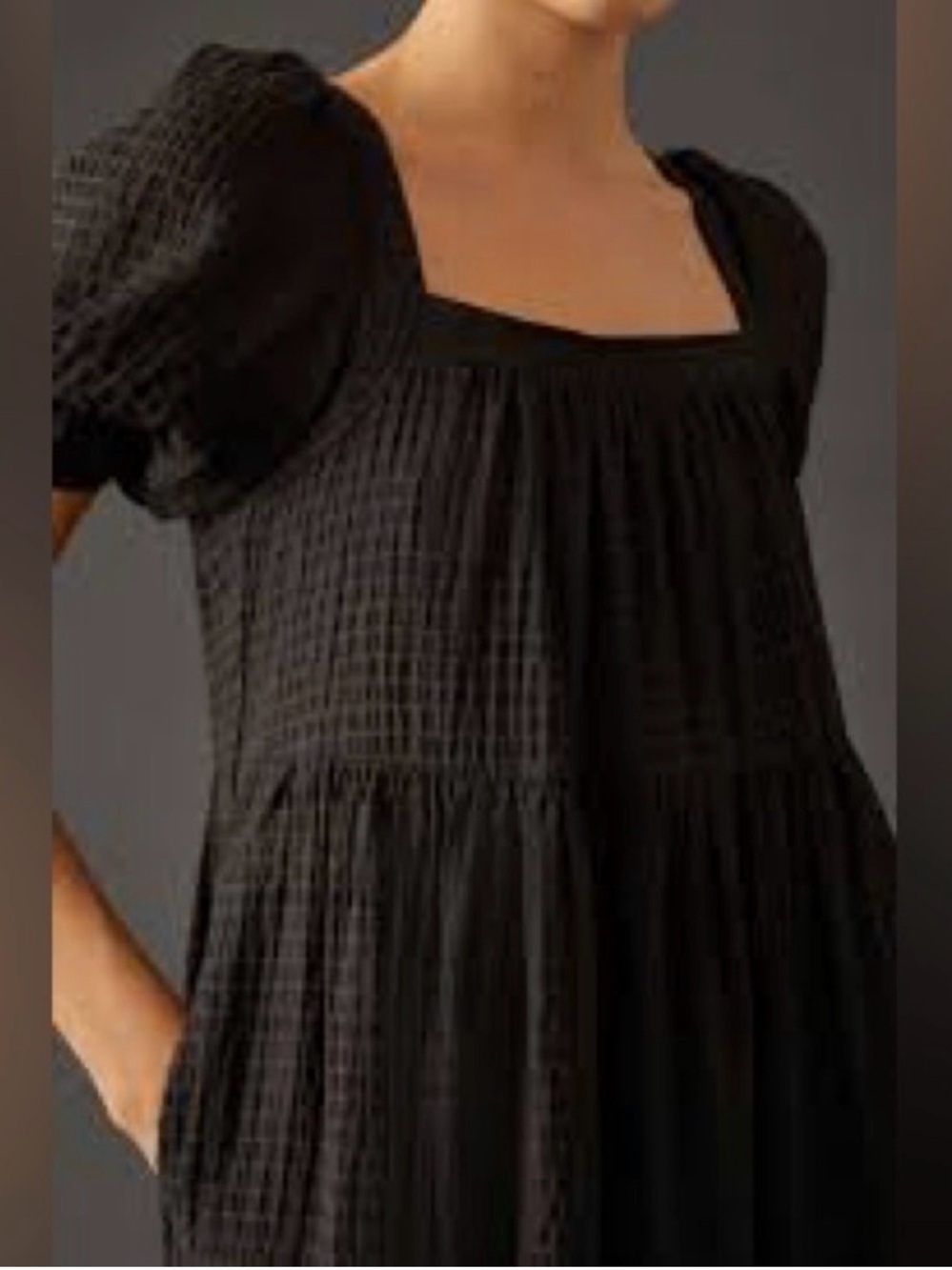By Anthropologie Tiered Puff-Sleeve Maxi Dress in Black Size Large - Picture 4 of 14